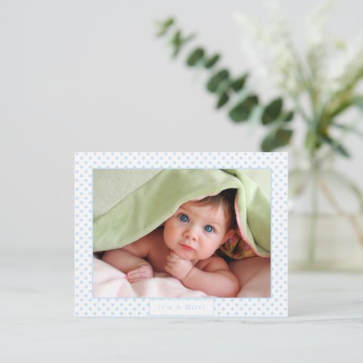 Baby Boy Blue Dots Baby Picture Ankündigung (Stehend Vorderseite)