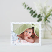 Baby Boy Blue Dots Stork Baby Picture Ankündigung (Stehend Vorderseite)
