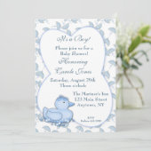Baby Boy Blue Duck Duckdusche Einladung (Stehend Vorderseite)