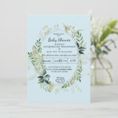 Baby Boy Blue Dusche Wasserfarbe Eukalyptus Foliag Einladung (Stehend Vorderseite)
