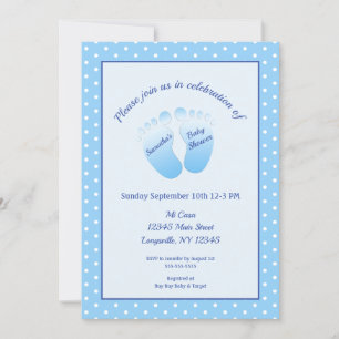 Baby Boy Blue Feet Babydusche Polka Dot Einladung