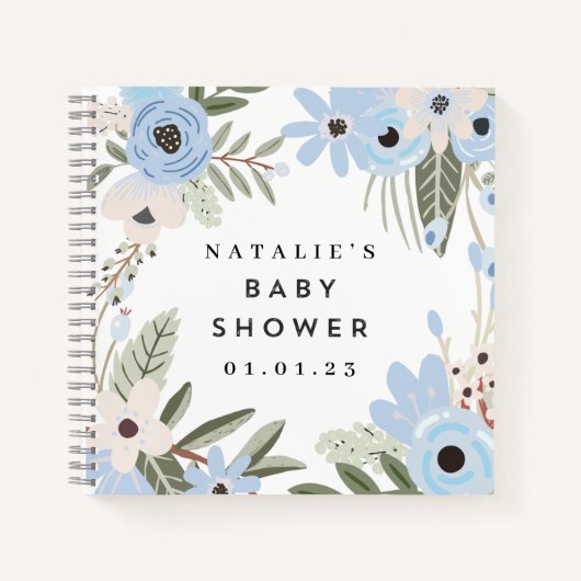 Baby Boy Blue Floral Baby Showbook Notizblock (Vorderseite)