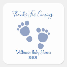 Baby Boy Blue Footprint Baby Dusche Quadratischer Aufkleber