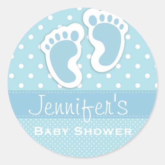 Baby Boy Blue Footprint Polka Dot Shower Stickers (Vorderseite)