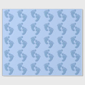 Baby Boy Blue Footprint Wrapping Paper Geschenkpapier (Flach)
