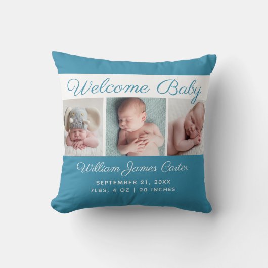 Baby Boy Blue Foto Collage Niedliche Neugeborene K Kissen (Vorderseite)