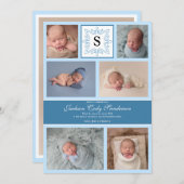 Baby Boy Blue Foto Geburtshinweis Monogram Ankündigung (Vorne/Hinten)