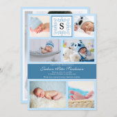 Baby Boy Blue Foto Geburtshinweis Monogram Ankündigung (Vorne/Hinten)
