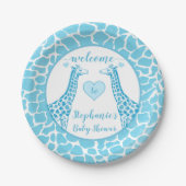 Baby Boy Blue Giraffe Babydusche Pappteller (Vorderseite)