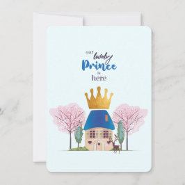 Baby Boy Blue Gold Prince Castle Babydusche Einladung