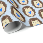 Baby Boy Blue Heart Igel gemustert Geschenkpapier (Rolleneckpunkt)