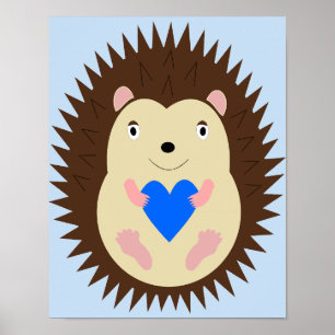 Baby Boy Blue Heart Igel Kinderzimmer Poster