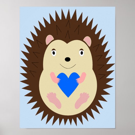 Baby Boy Blue Heart Igel Kinderzimmer Poster (Vorne)
