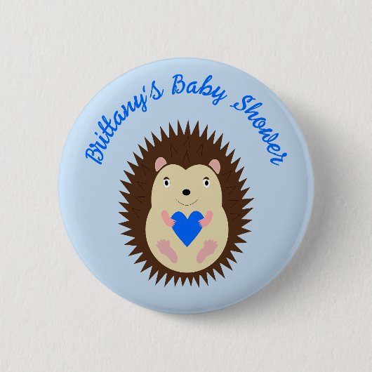 Baby Boy Blue Herz Igel Baby-Party Button (Vorderseite)