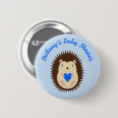 Baby Boy Blue Herz Igel Baby-Party Button (Vorne & Hinten)