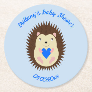 Baby Boy Blue Herz Igel Baby-Party Runder Pappuntersetzer