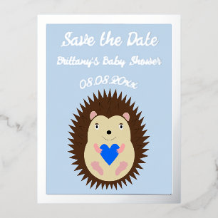 Baby Boy Blue Herz Igel Baby Shower Folien Feiertagspostkarte