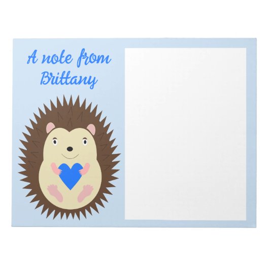 Baby Boy Blue Herz Igel Benutzerdefiniert Notizblock (Vorderseite)