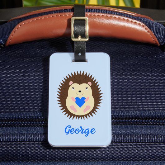 Baby Boy Blue Herz Igel Custom Gepäckanhänger (Vorderseite Insitu 2)