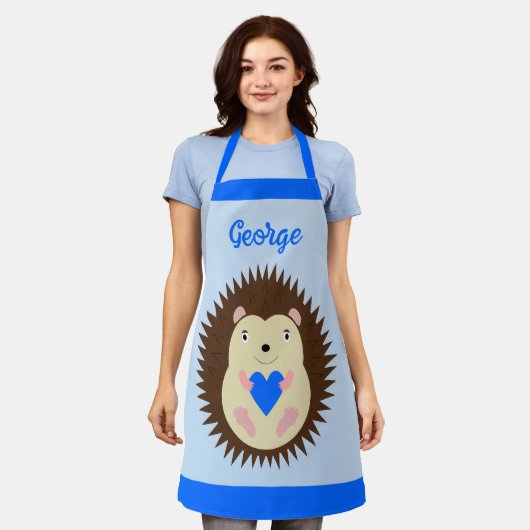 Baby Boy Blue Herz Igel Custom Schürze (Getragen)