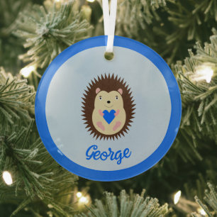 Baby Boy Blue Herz Igel Erstes Weihnachten Ornament Aus Glas