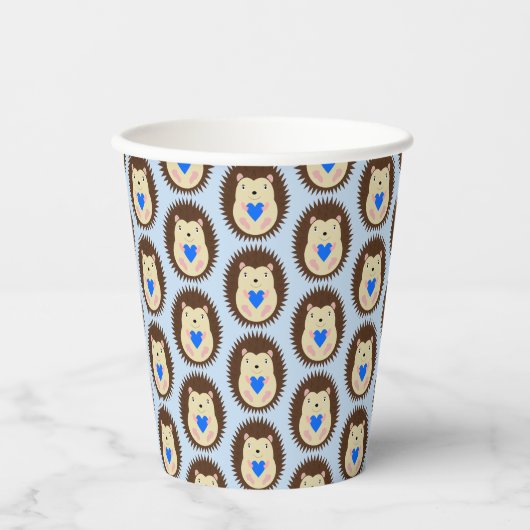 Baby Boy Blue Herz Igel Gemustert Pappbecher (Vorderseite)