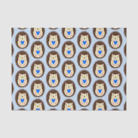 Baby Boy Blue Herz Igel Gemustert Seidenpapier (Vorderseite)