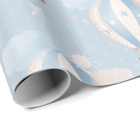 Baby Boy Blue Hot Air Balloons Geschenkpapier (Rolleneckpunkt)