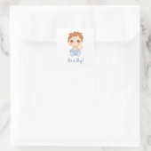 Baby Boy Blue Jumpsuit Custom Text Quadratischer Aufkleber (Tasche)