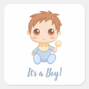 Baby Boy Blue Jumpsuit Custom Text Quadratischer Aufkleber