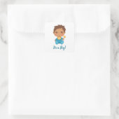 Baby Boy Blue Jumpsuit Custom Text Quadratischer Aufkleber (Tasche)