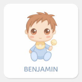 Baby Boy Blue Jumpsuit Individuelle Name Quadratischer Aufkleber