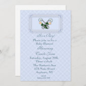 Baby Boy Blue Kariert Dusche Einladung (Vorne/Hinten)