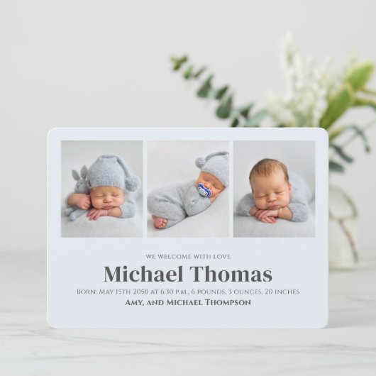 Baby Boy Blue Multi Foto Geburtshinweise (Stehend Vorderseite)