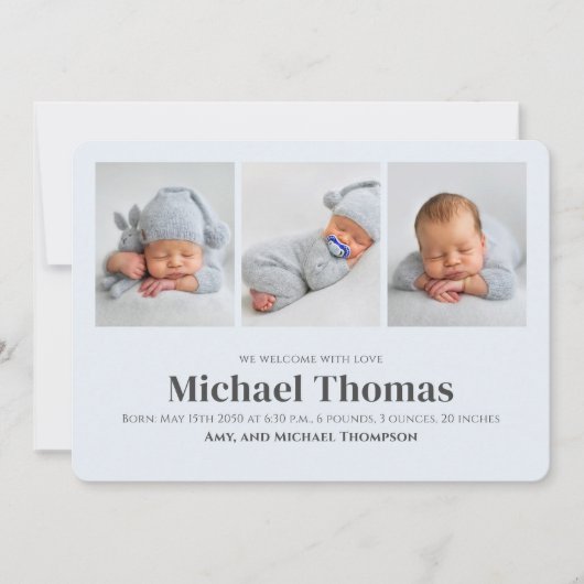 Baby Boy Blue Multi Foto Geburtshinweise (Vorderseite)