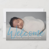 Baby Boy Blue One Foto Begrüßung der Geburt Einladung (Vorderseite)