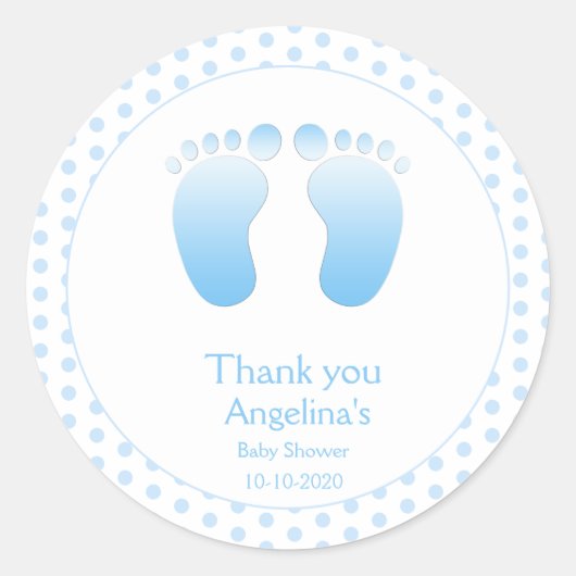 Baby Boy Blue Polka Dot Danke Babydusche Runder Aufkleber (Vorderseite)