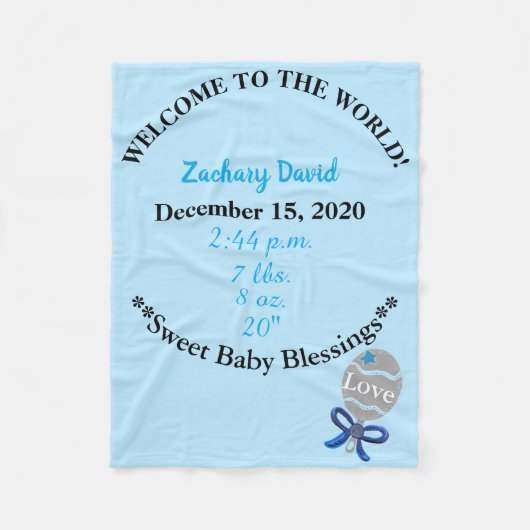 Baby Boy Blue Rattle Fleece Blanket (Vorderseite)