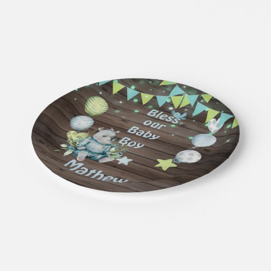 Baby Boy Blue Rhino Pappteller (Schrägansicht)