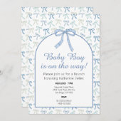 Baby Boy Blue Ribbon Bow Babydusche Einladung (Vorne/Hinten)