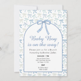 Baby Boy Blue Ribbon Bow Babydusche Einladung