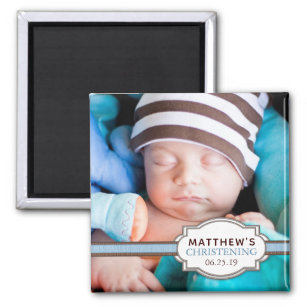 Baby Boy Blue Ribbon Christening Foto Magnet