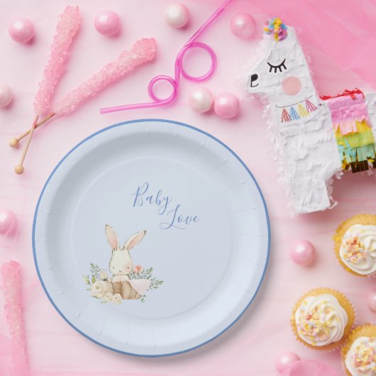 Baby Boy Blue Script Niedlich Adorable Baby Dusche Pappteller (Party)