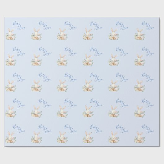 Baby Boy Blue Script Niedlich Baby Dusche Geschenkpapier (Flach)