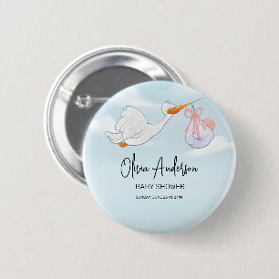 Baby Boy Blue Storch Boho Baby Shower Einladung Button