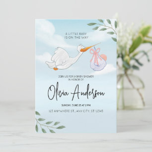 Baby Boy Blue Storch Boho Babyparty-Einladung Einladung