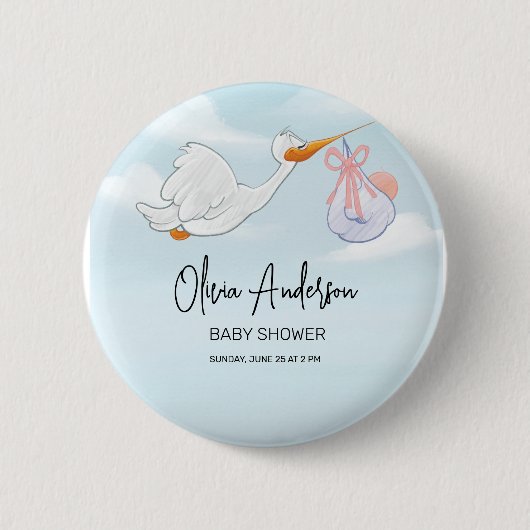 Baby Boy Blue Stork Boho Kinderdusche Einladung Button (Vorderseite)