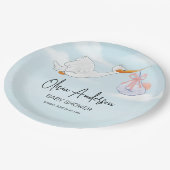 Baby Boy Blue Stork Boho Kinderdusche Einladung Pappteller (Schrägansicht)