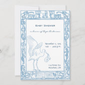 Baby Boy Blue Stork & Owl Border Shower Einladung (Vorderseite)