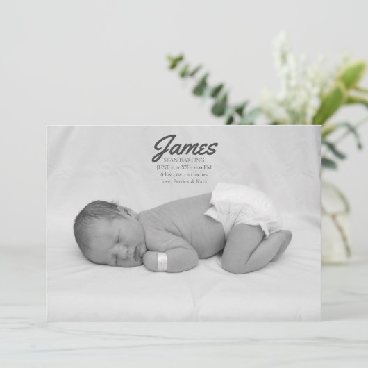 Baby Boy Blue Stripe Geburtserklärung Einladung (Stehend Vorderseite)